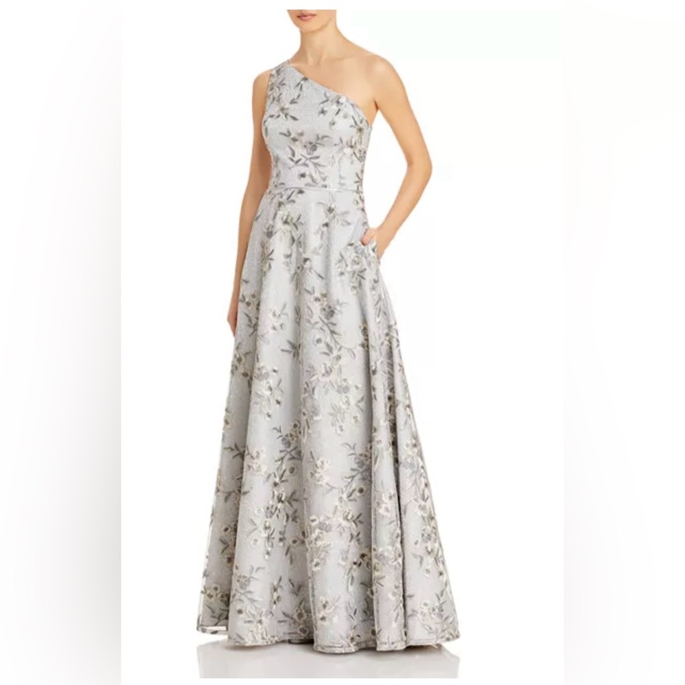 Aidan Mattox Silver One Shoulder Metallic Elegant Long Dress - Women Size 14